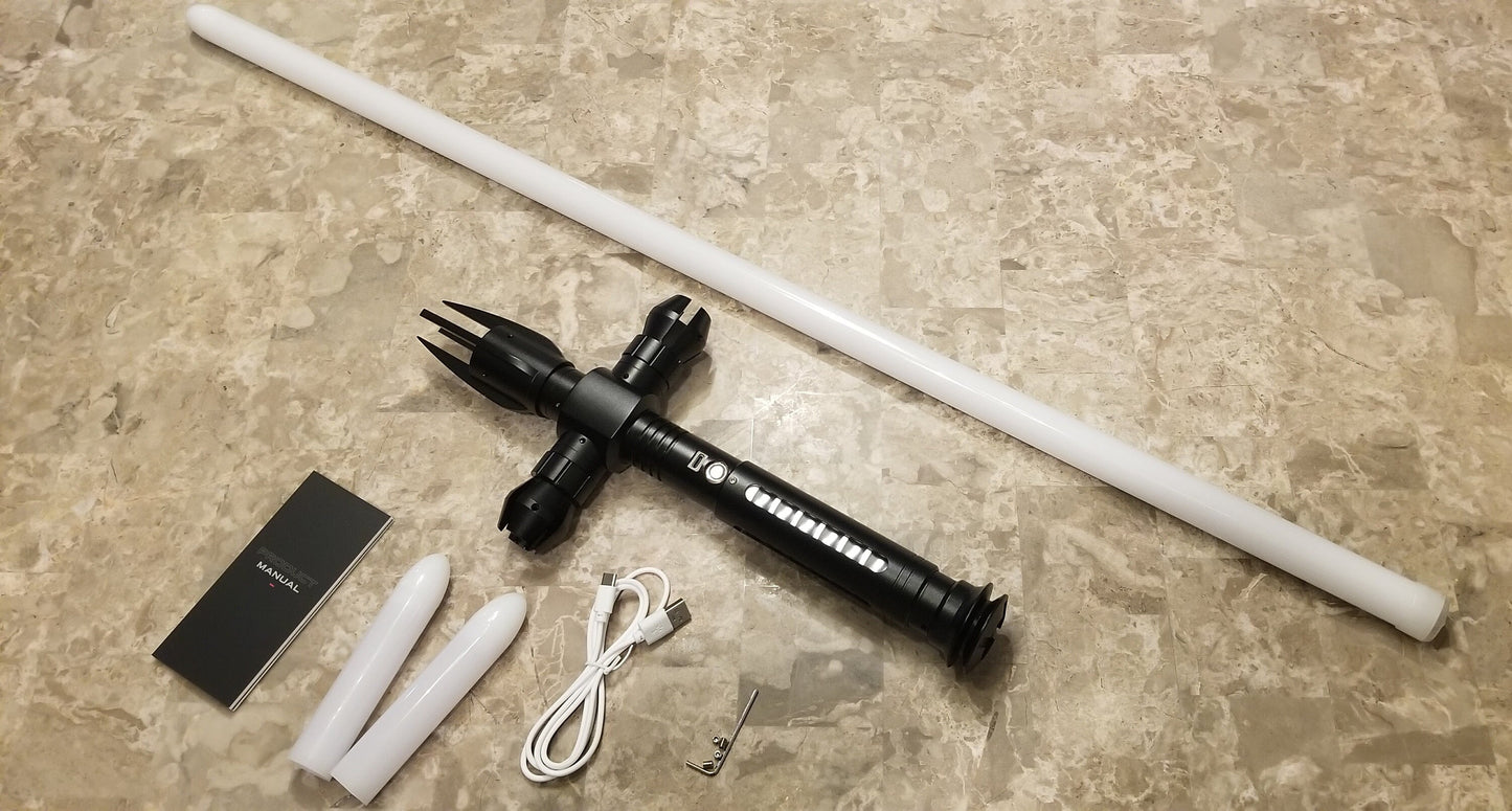 Color Changing Cross Lightsaber with Sound – Extremely Durable, Attractive Hilt, Aluminum, Forked Shaped Emitter, RGB, Star Wars Bossaber