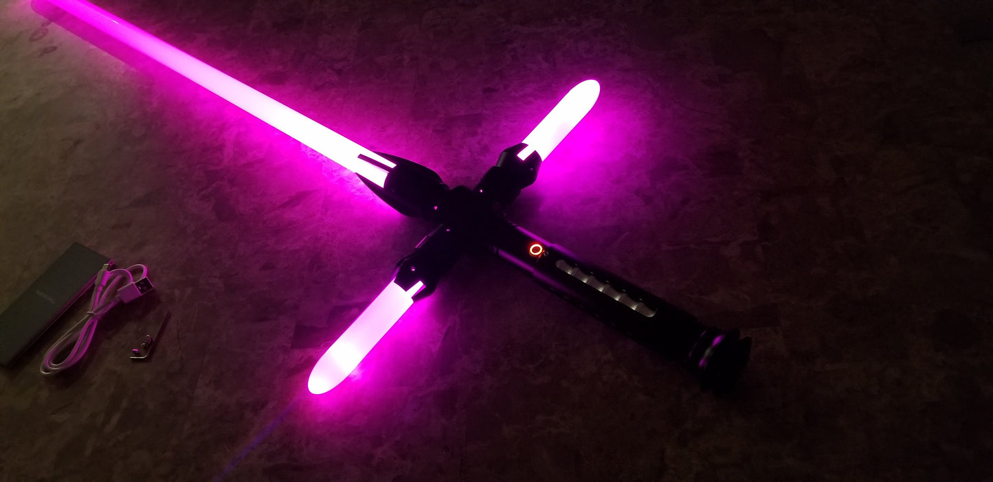 Color Changing Cross Lightsaber with Sound – Extremely Durable, Attractive Hilt, Aluminum, Forked Shaped Emitter, RGB, Star Wars Bossaber