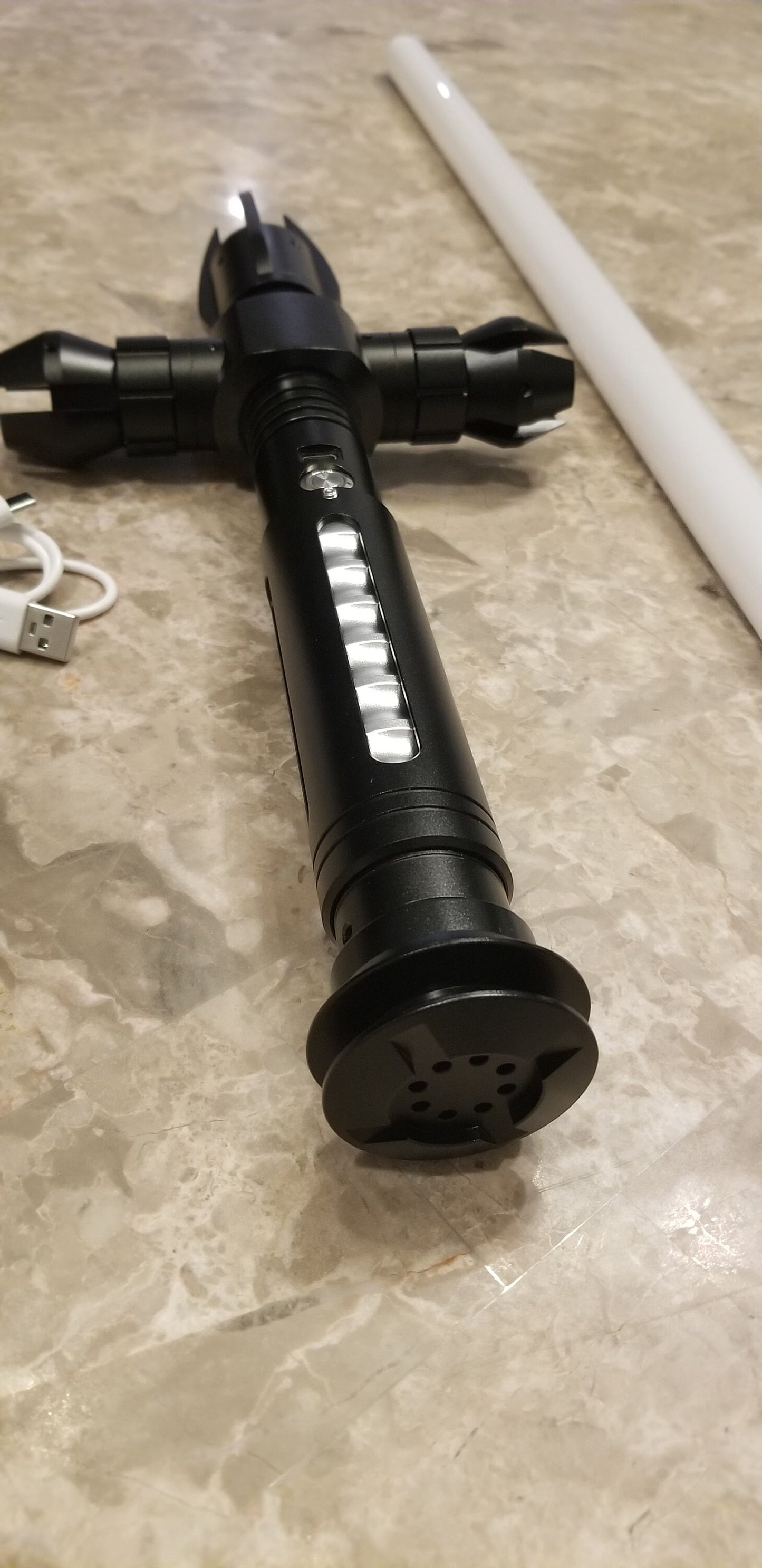 Color Changing Cross Lightsaber with Sound – Extremely Durable, Attractive Hilt, Aluminum, Forked Shaped Emitter, RGB, Star Wars Bossaber
