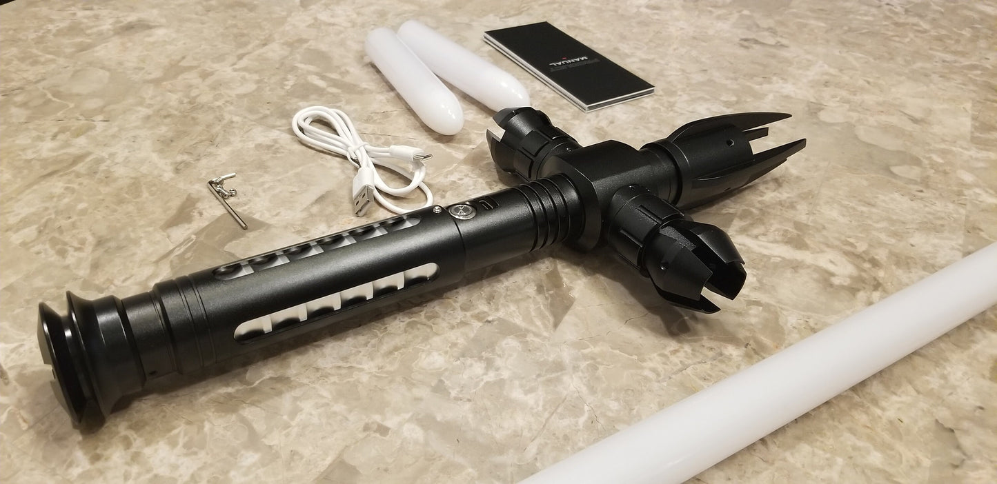 Color Changing Cross Lightsaber with Sound – Extremely Durable, Attractive Hilt, Aluminum, Forked Shaped Emitter, RGB, Star Wars Bossaber