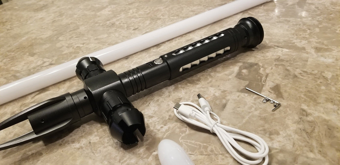 Color Changing Cross Lightsaber with Sound – Extremely Durable, Attractive Hilt, Aluminum, Forked Shaped Emitter, RGB, Star Wars Bossaber