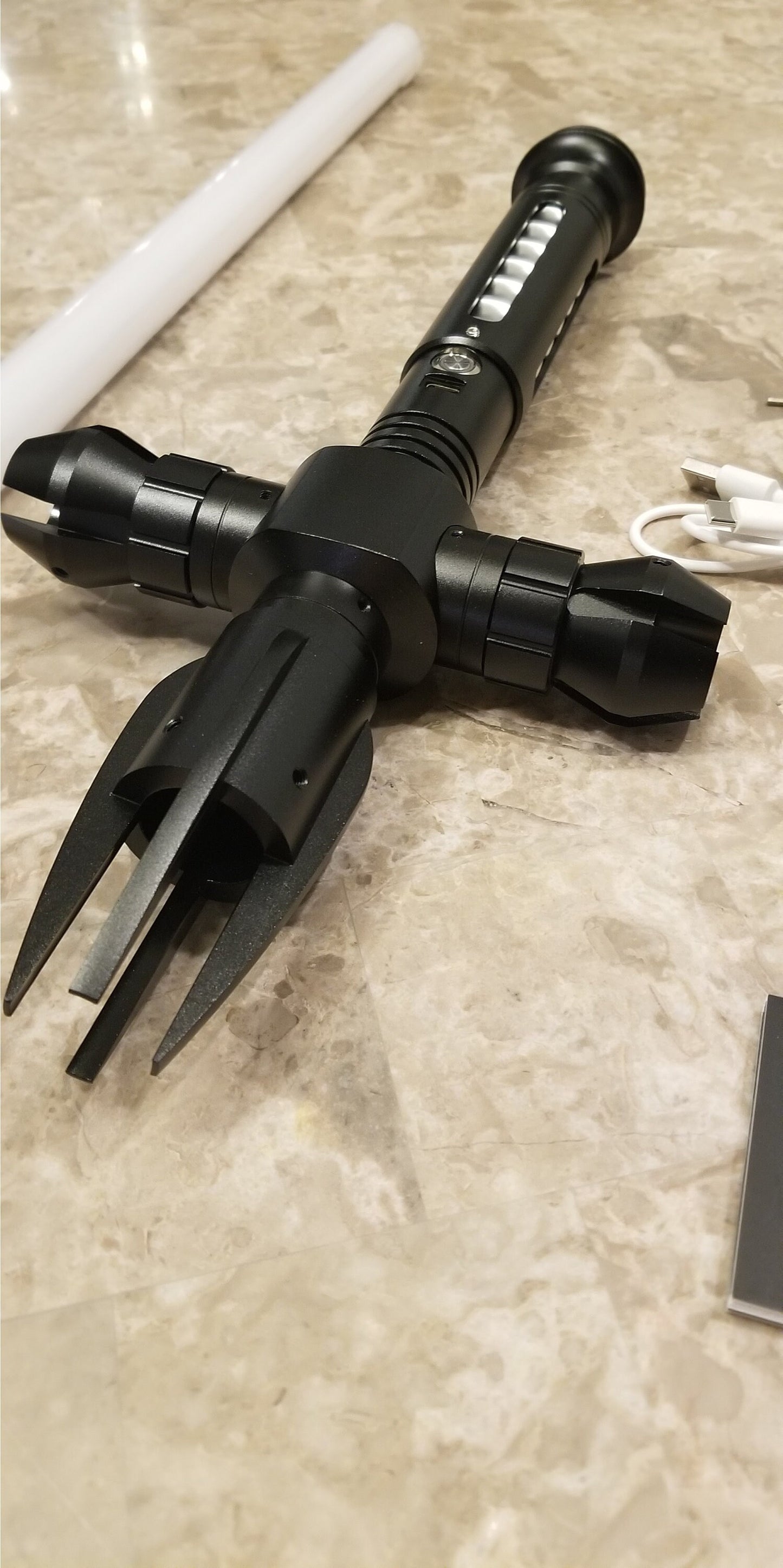 Color Changing Cross Lightsaber with Sound – Extremely Durable, Attractive Hilt, Aluminum, Forked Shaped Emitter, RGB, Star Wars Bossaber
